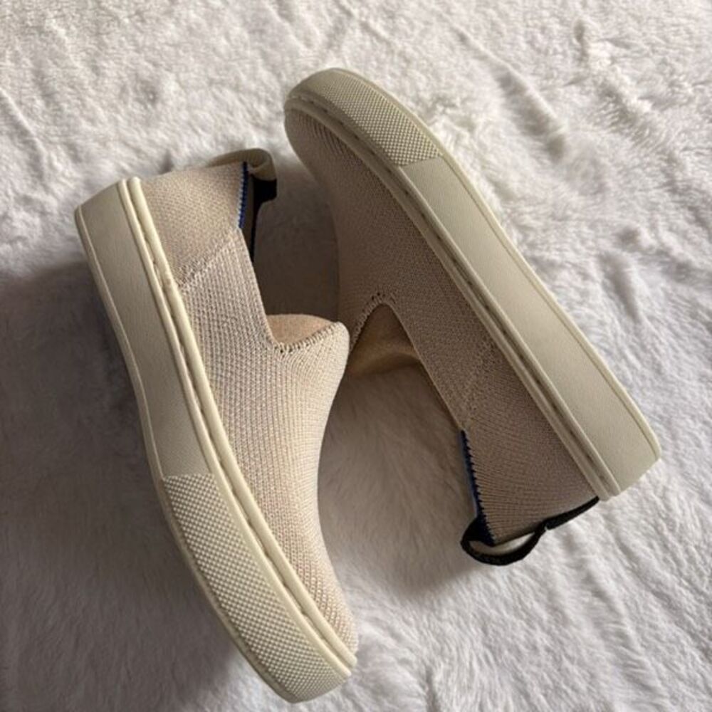 Rothy Kids Slip-On Sneakers in Cream and Beige with Black Heel Tab